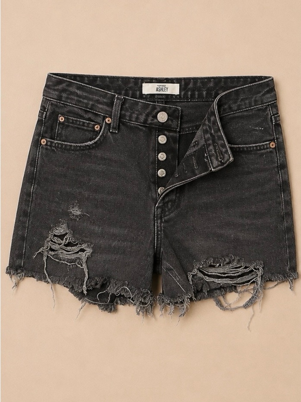 Topshop Moto Ashley Black Distressed Denim Shorts Size US6 (UK10, EUR38)